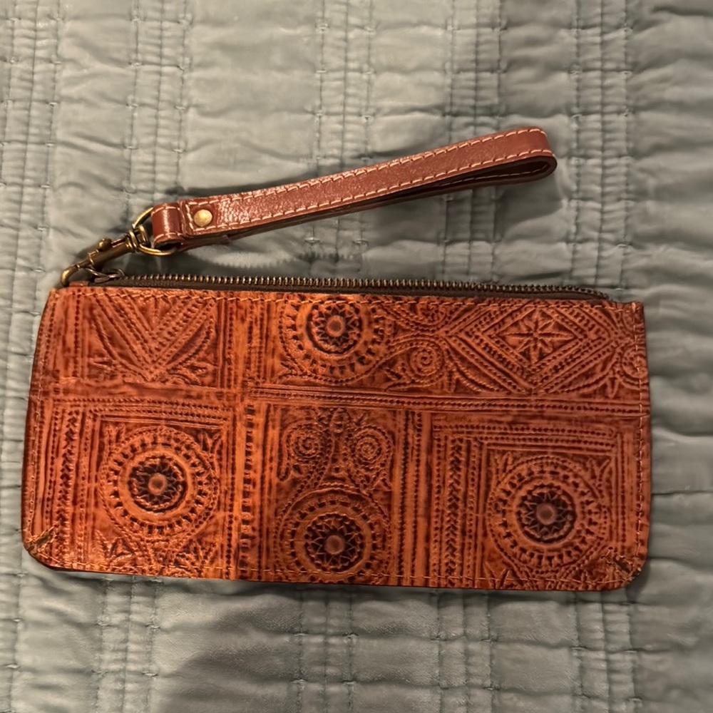 Brown Textured Geometric Clutch Wristlet